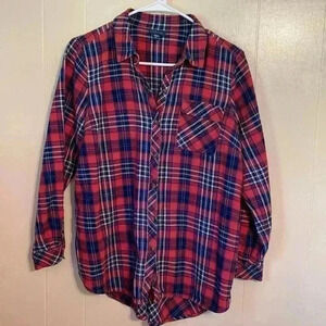 J Jill Denim Red & Blue Plaid Long Sleeve, Cotton, Size Petite Small Shirt.